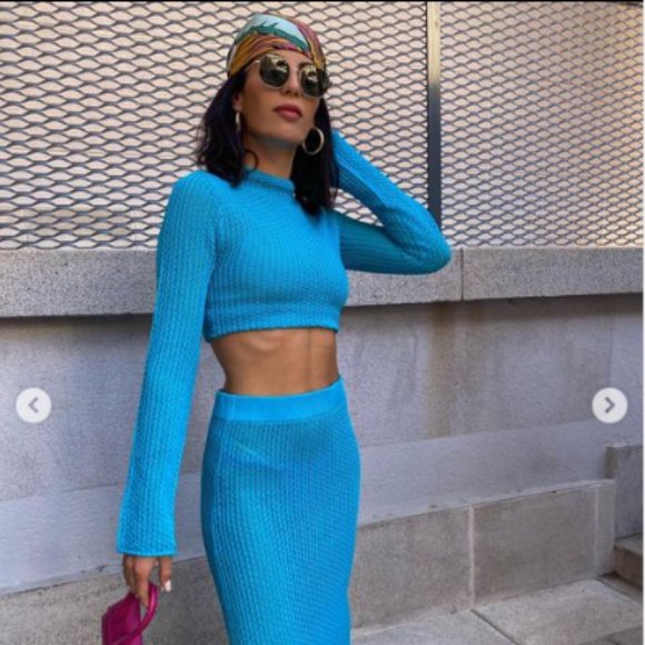 BLOGGER'S FAVE! Zara Blue Pointelle Knit Sweater NWT - Picture 14 of 16